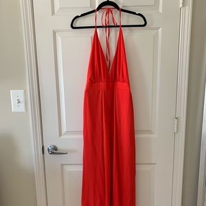 The Vintage Shop Red Halter Jumpsuit w/ split leg